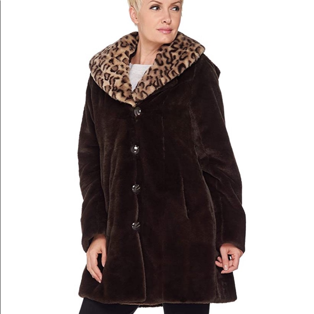 Dennis Bassco Faux Fur Coat with Removable Hood